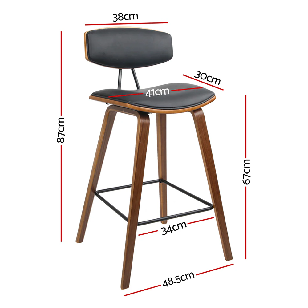 Set of 4 Noah Bentwood Bar Stools 67cm - Walnut & Black - Image 3