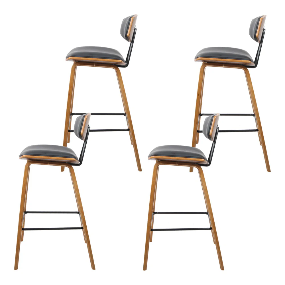 Set of 4 Noah Bentwood Bar Stools 67cm - Walnut & Black - Image 4