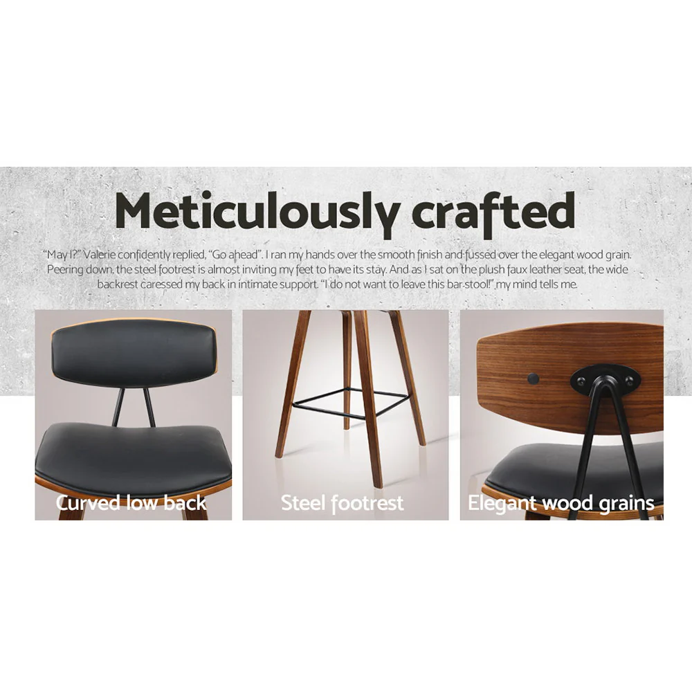 Set of 4 Noah Bentwood Bar Stools 67cm - Walnut & Black - Image 5