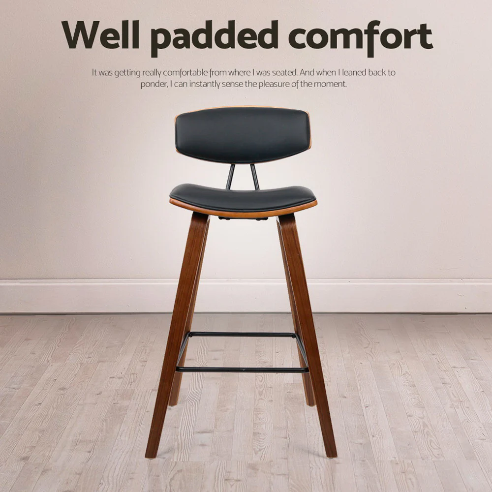 Set of 4 Noah Bentwood Bar Stools 67cm - Walnut & Black - Image 7