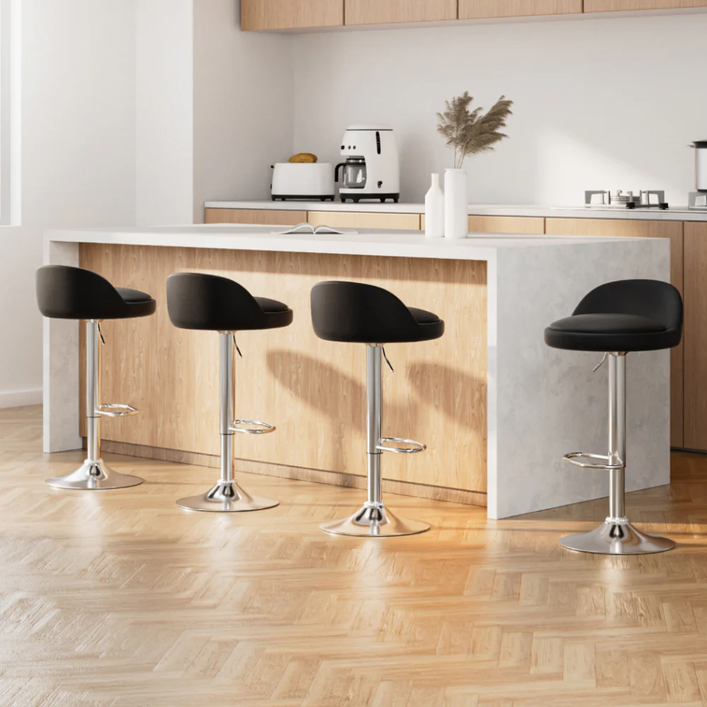 Set of 4 Nuvo Bar Stools PU Leather Gas Lift Black