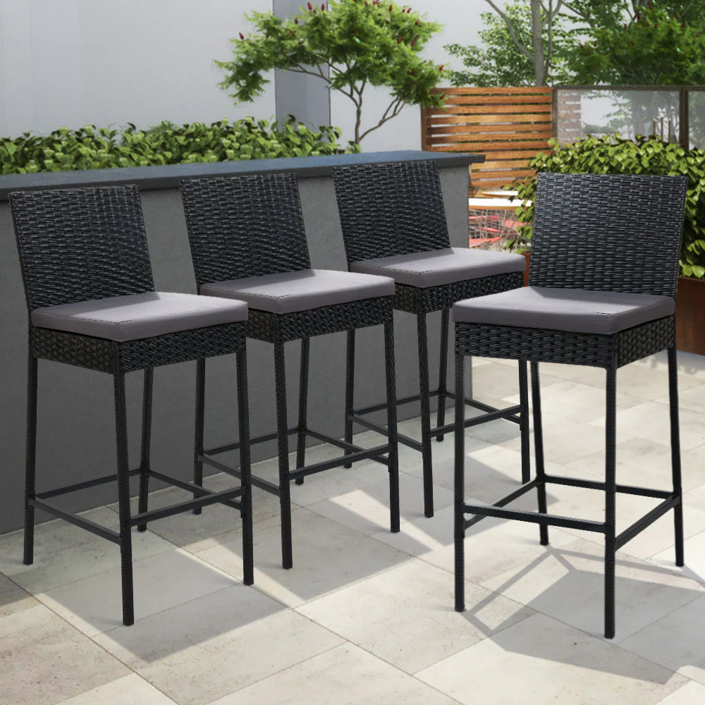 Set of 4 Outdoor Bar Stools Dining Chairs Wicker Furniture - Image 8