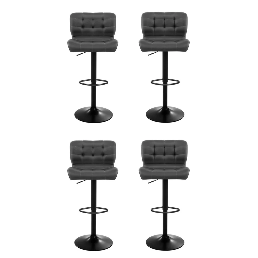 Set of 4 Preston Gas Lift Leather Bar Stools - Grey - Image 3