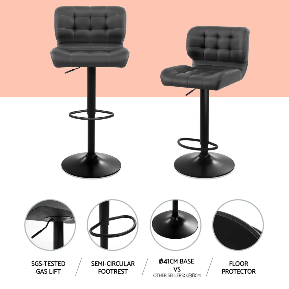 Set of 4 Preston Gas Lift Leather Bar Stools - Grey - Image 4