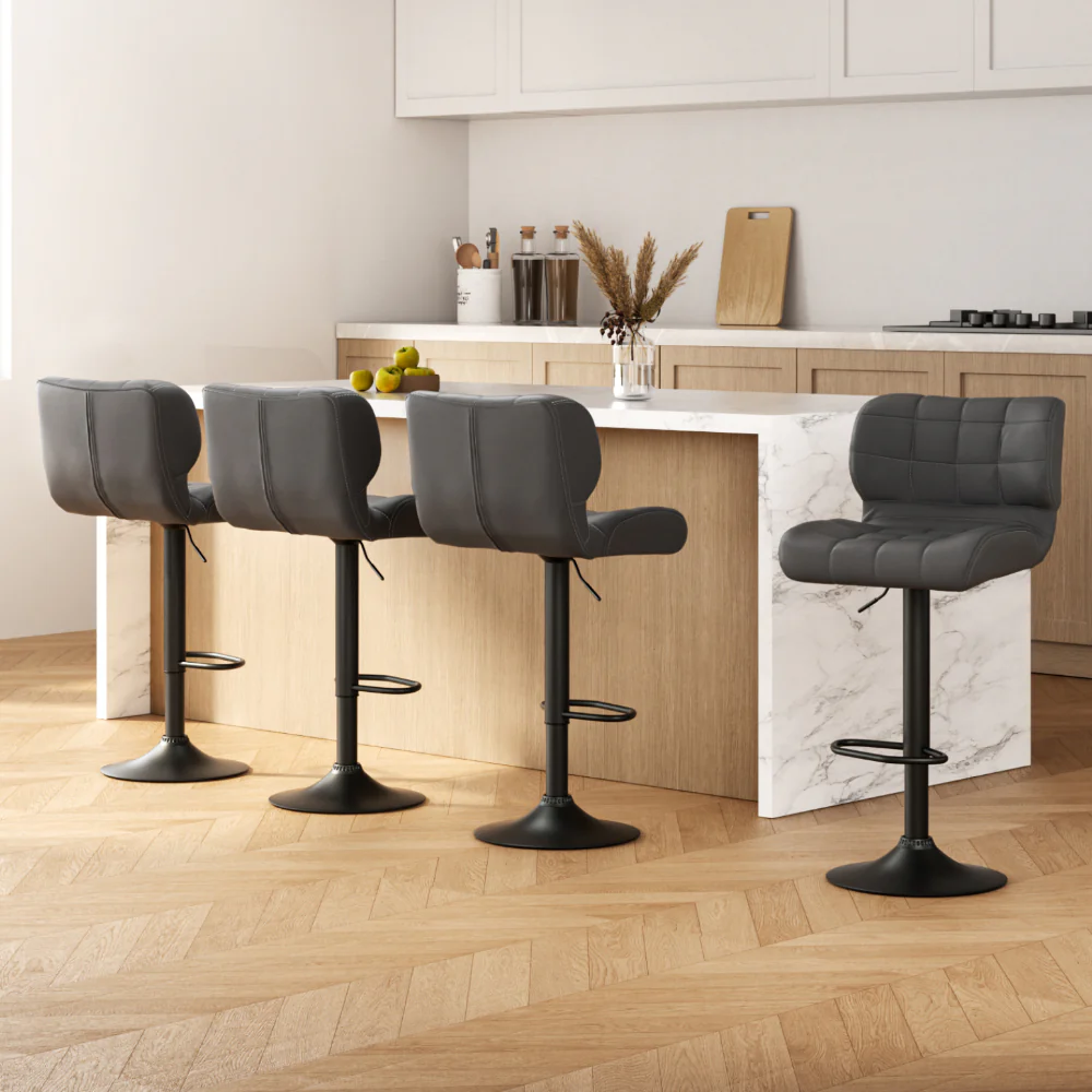 Set of 4 Preston Gas Lift Leather Bar Stools - Grey - Image 7