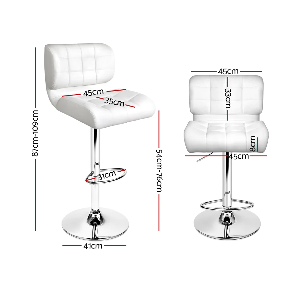 Set of 4 Preston Gas Lift Leather Bar Stools - White & Chrome - Image 2
