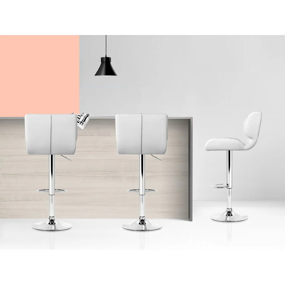 Set of 4 Preston Gas Lift Leather Bar Stools - White & Chrome - Image 5