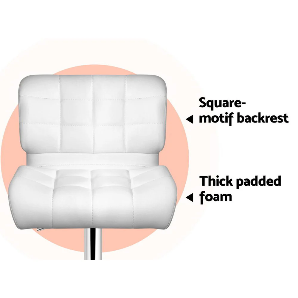 Set of 4 Preston Gas Lift Leather Bar Stools - White & Chrome - Image 6