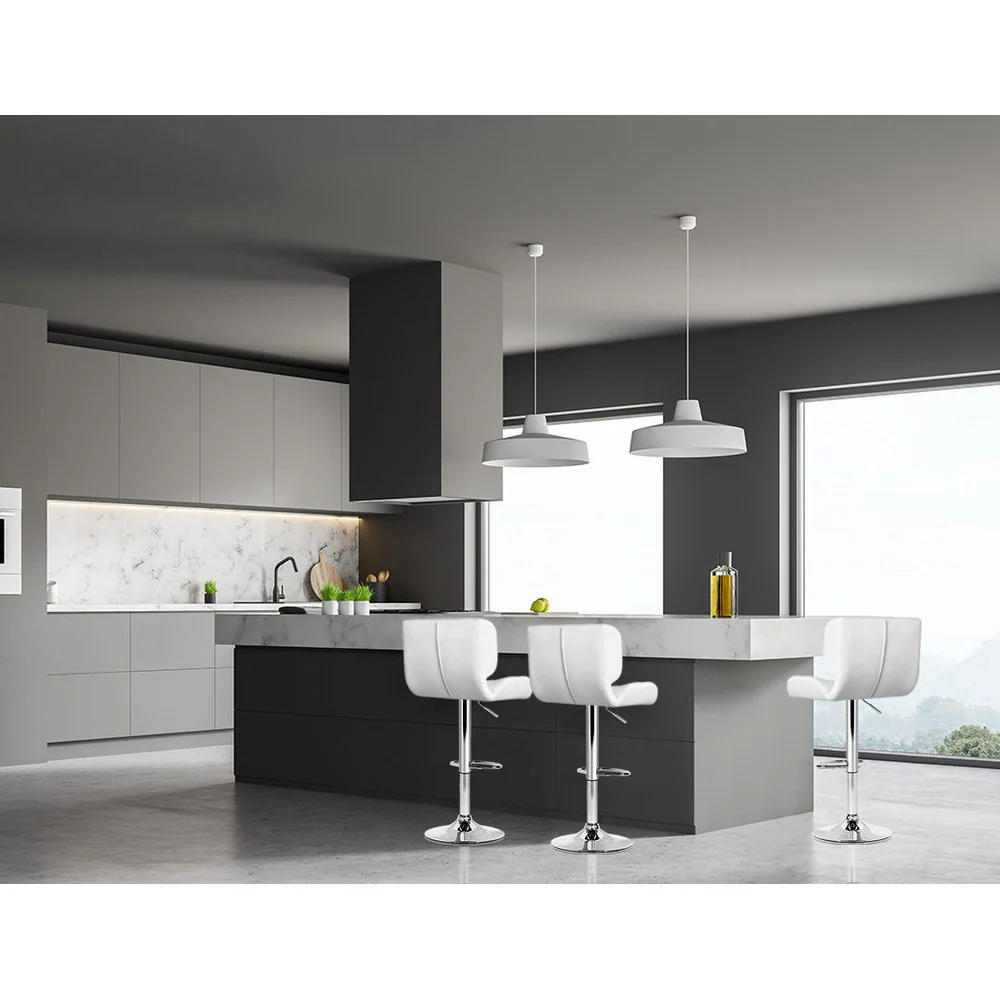Set of 4 Preston Gas Lift Leather Bar Stools - White & Chrome - Image 7