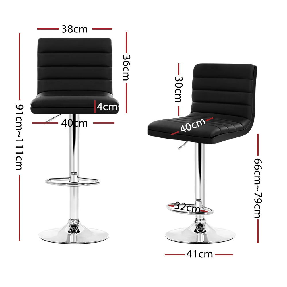 Set of 4 PU Leather Lined Pattern Bar Stools- Black and Chrome - Image 2