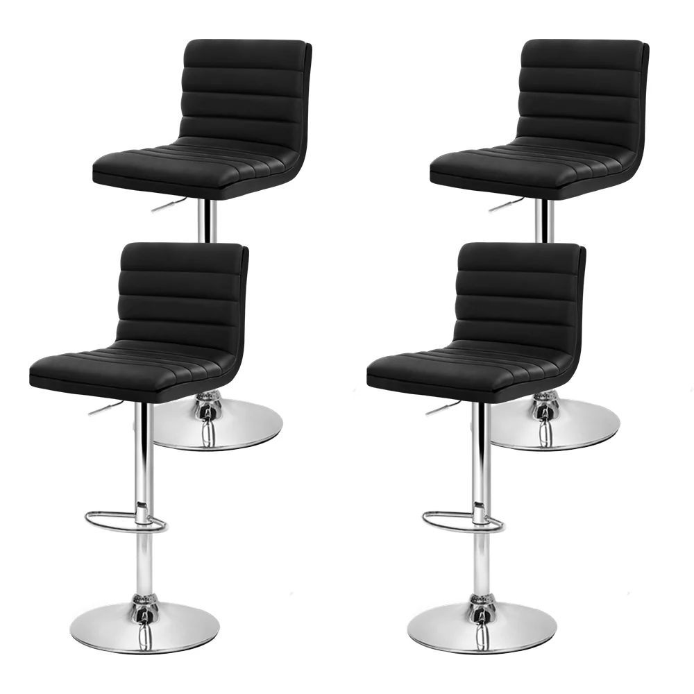 Set of 4 PU Leather Lined Pattern Bar Stools- Black and Chrome - Image 3