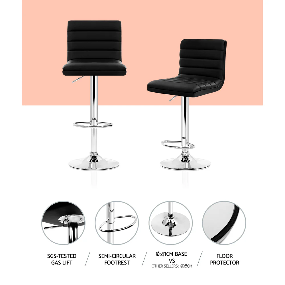 Set of 4 PU Leather Lined Pattern Bar Stools- Black and Chrome - Image 4
