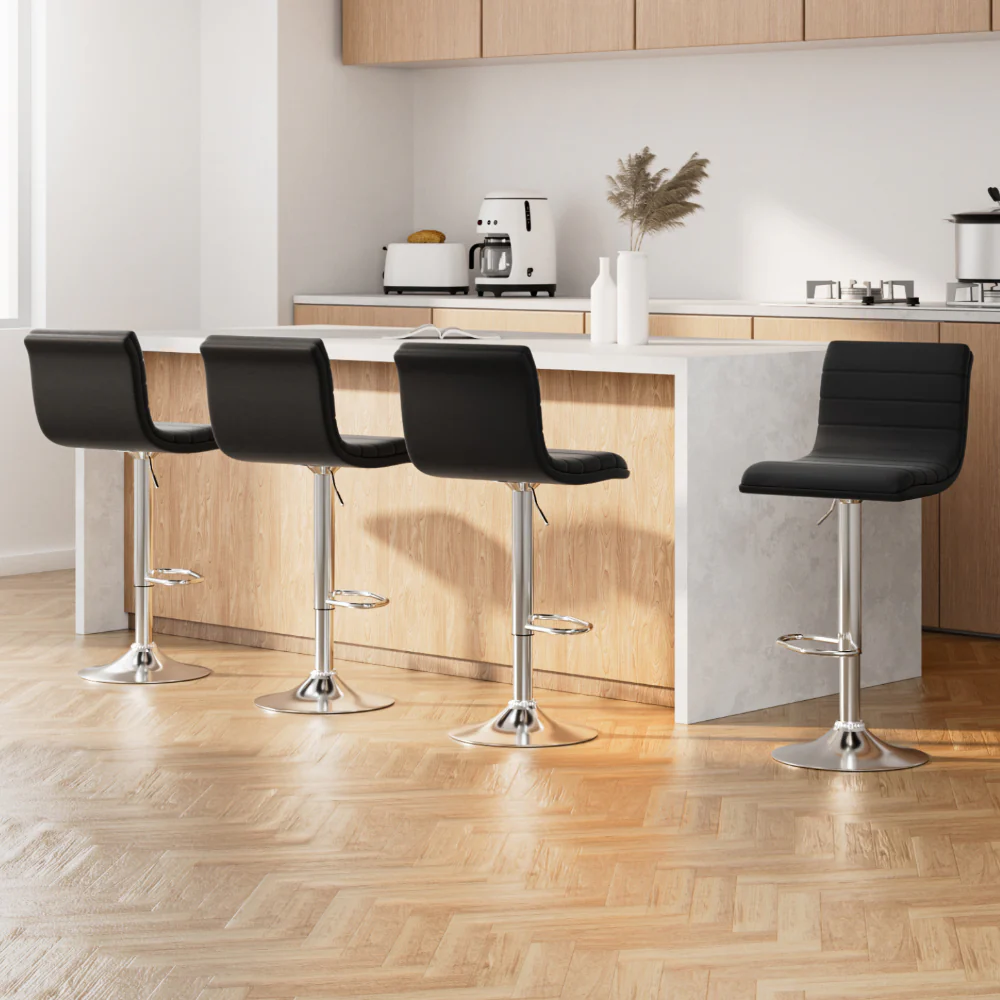 Set of 4 PU Leather Lined Pattern Bar Stools- Black and Chrome - Image 7