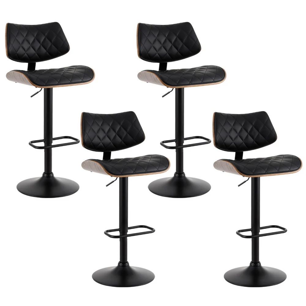 Set of 4 Quentin Gas Lift Bar Stools - Black