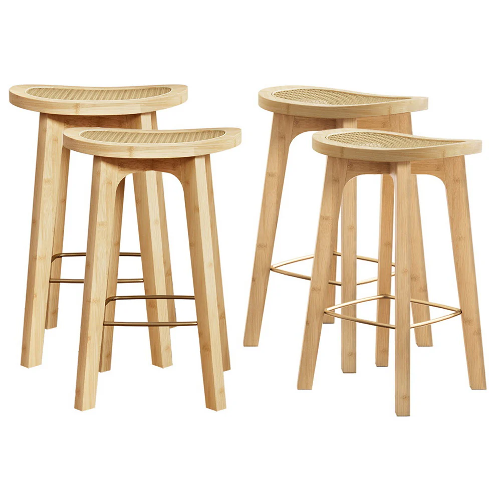 Set of 4 Rattan Seat Bamboo Bar Stools