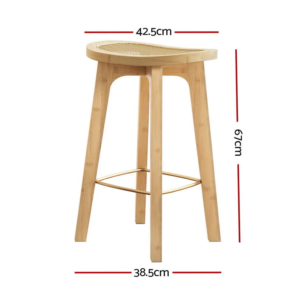 Set of 4 Rattan Seat Bamboo Bar Stools - Image 2