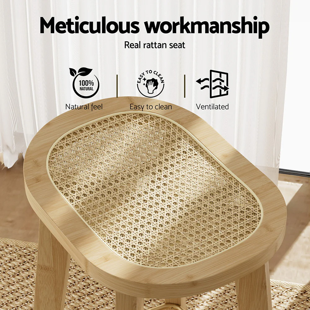 Set of 4 Rattan Seat Bamboo Bar Stools - Image 4