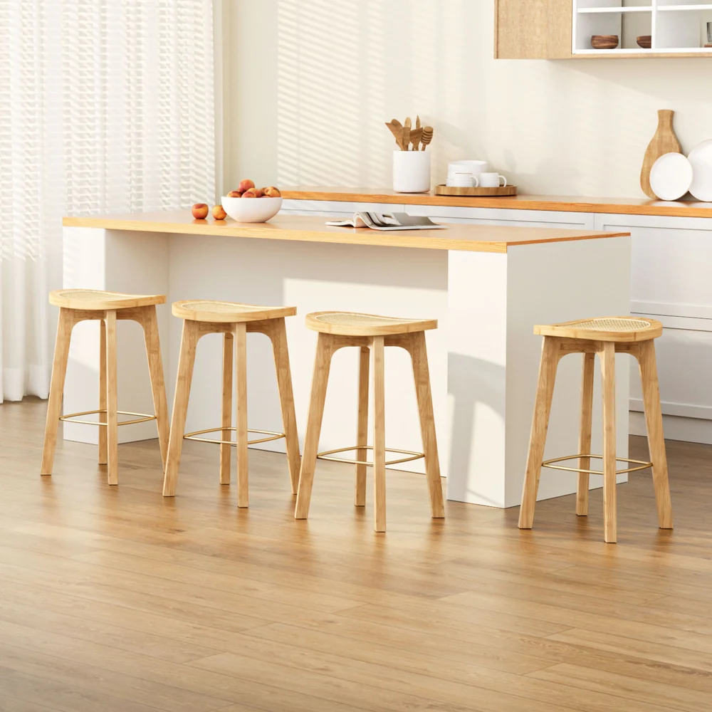 Set of 4 Rattan Seat Bamboo Bar Stools - Image 7