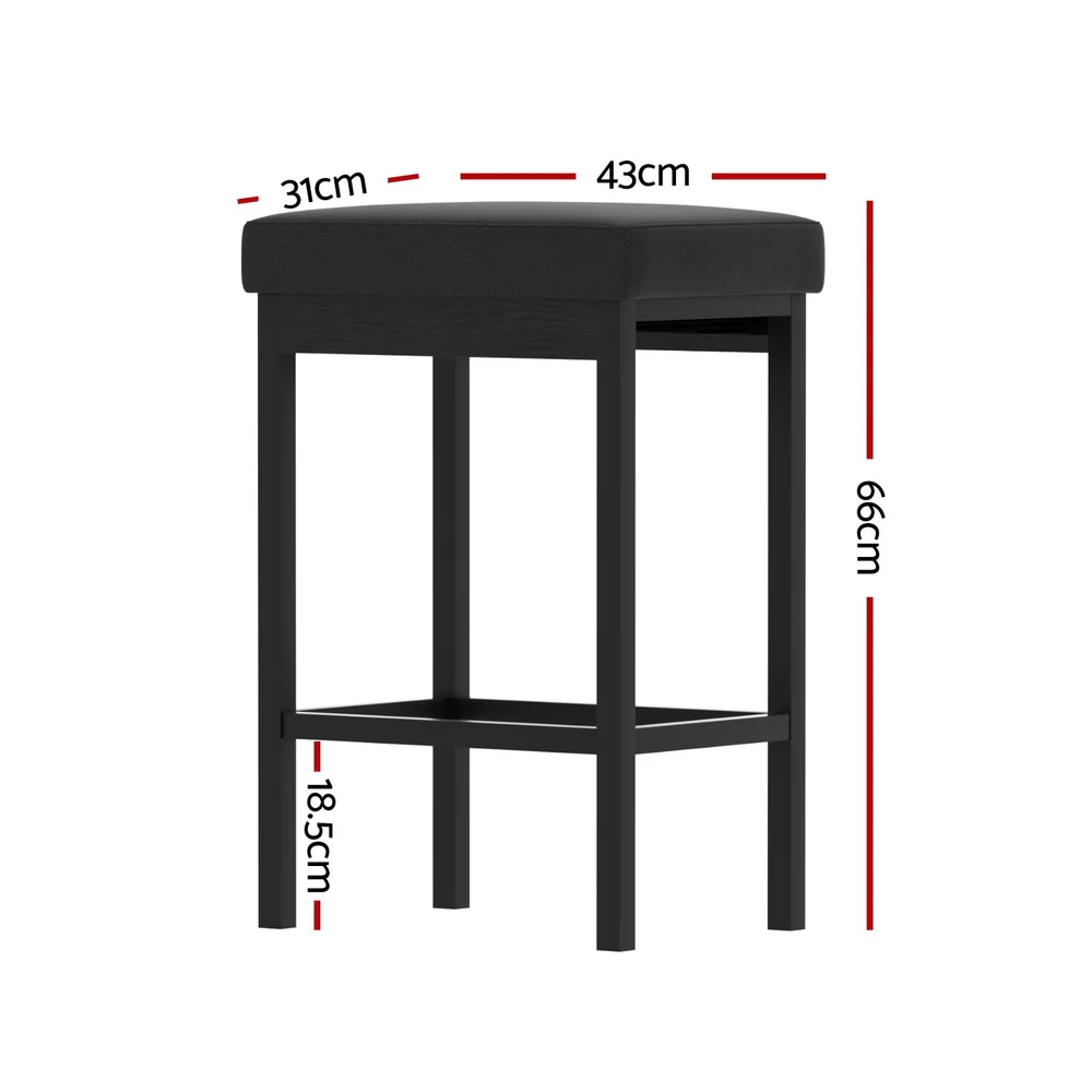 Set of 4 Ravon PU Leather Bar Stools – Black - Image 2