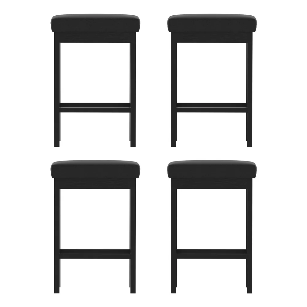 Set of 4 Ravon PU Leather Bar Stools – Black - Image 3