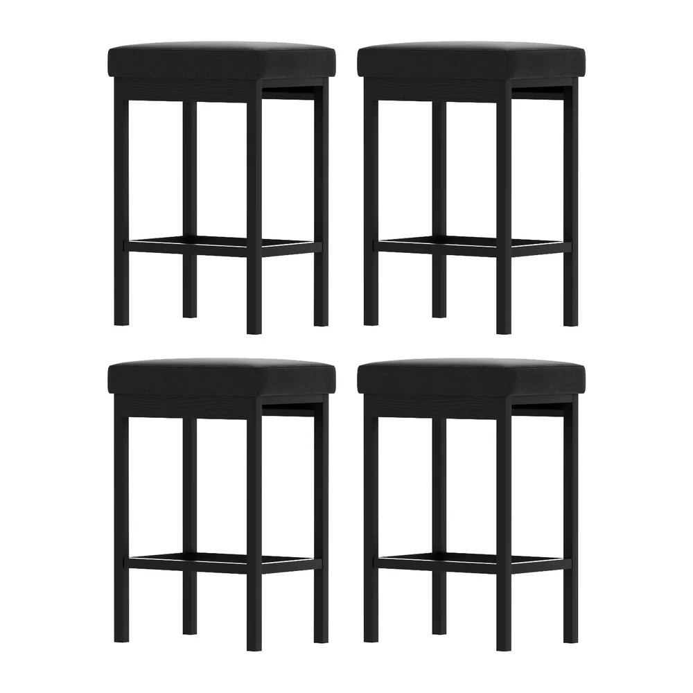 Set of 4 Ravon PU Leather Bar Stools – Black - Image 7