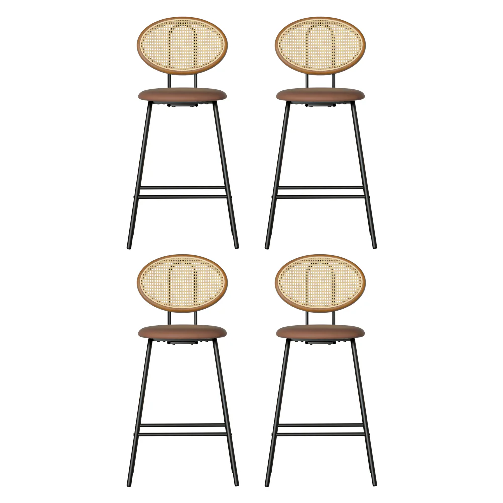 Set of 4 Raye Rattan Bar Stools - Brown - Image 3