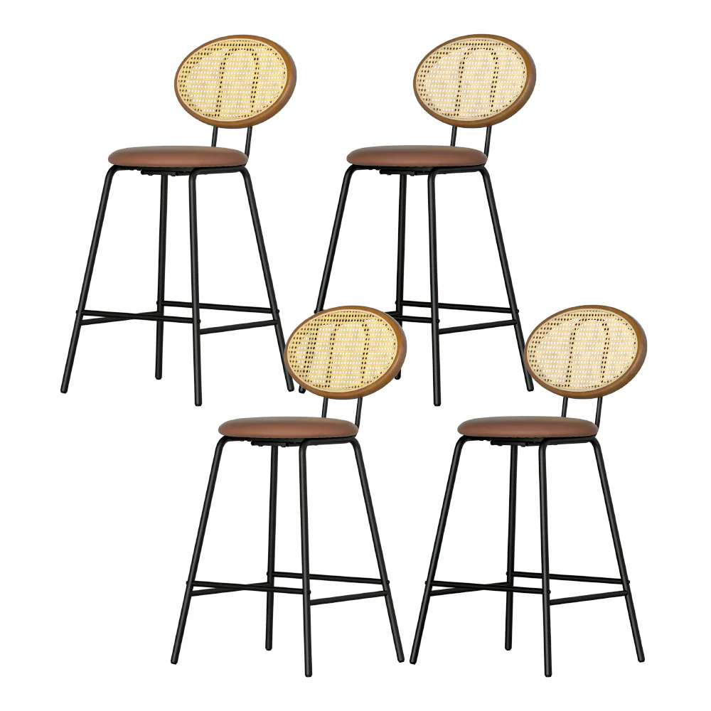Set of 4 Raye Rattan Bar Stools - Brown - Image 7