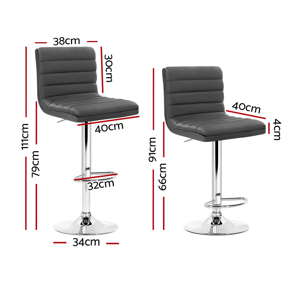 Set of 4 Remy Adjustable Leather Bar Stools – Grey - Image 2