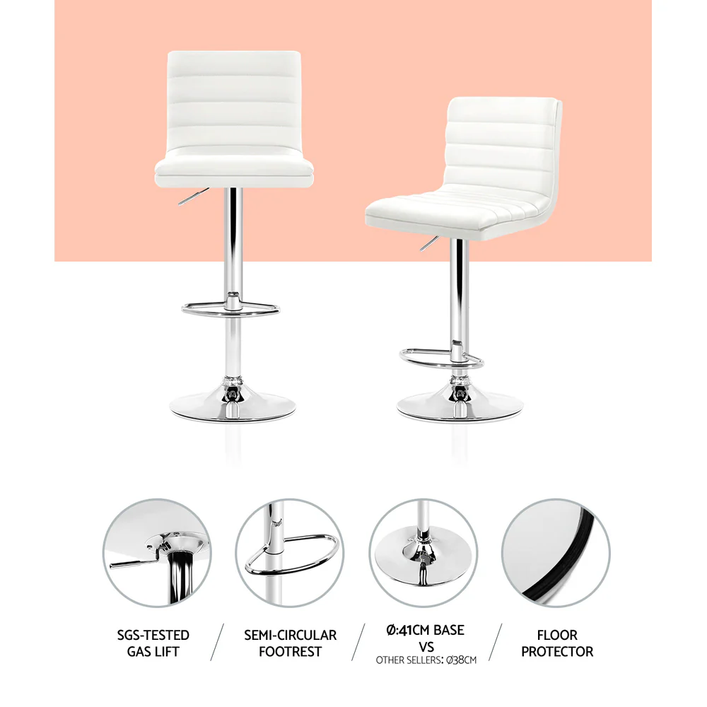 Set of 4 Remy Adjustable Leather Bar Stools – White - Image 4