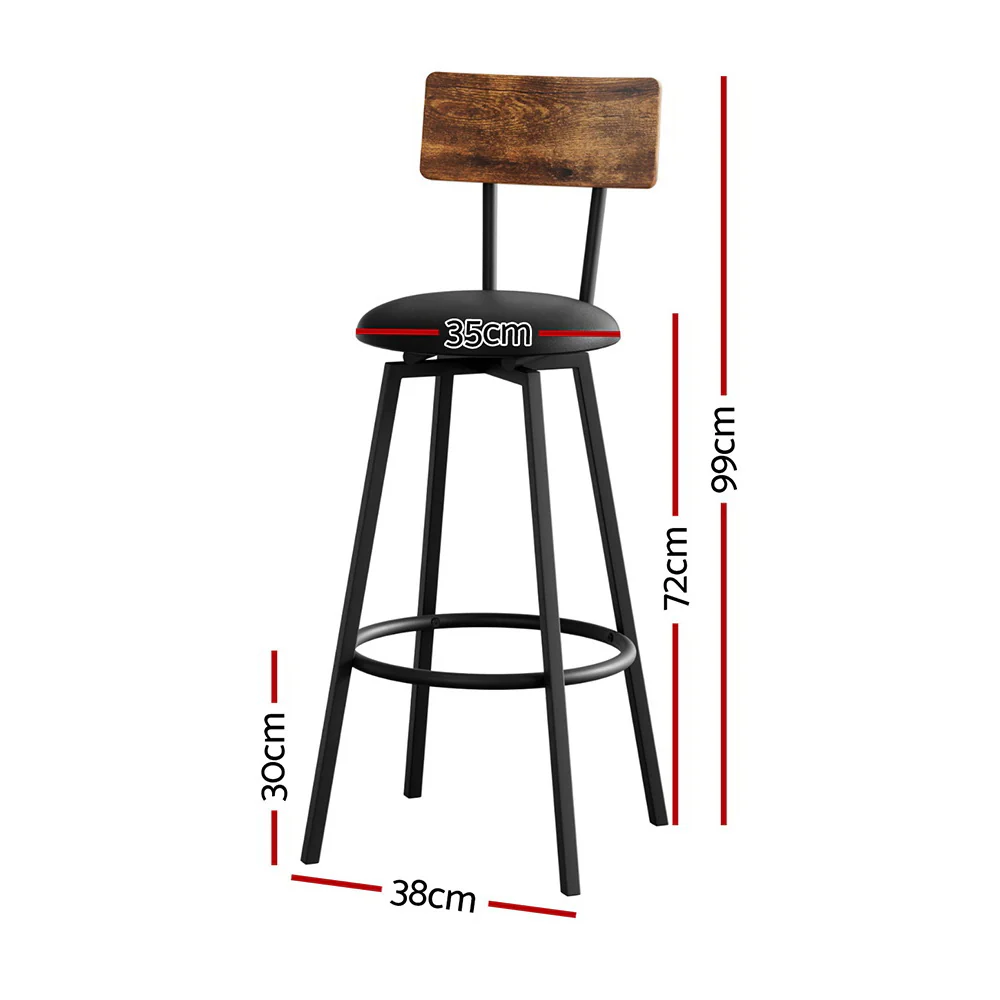 Set of 4 Ronan Industrial Leather Bar Stools - Black - Image 2