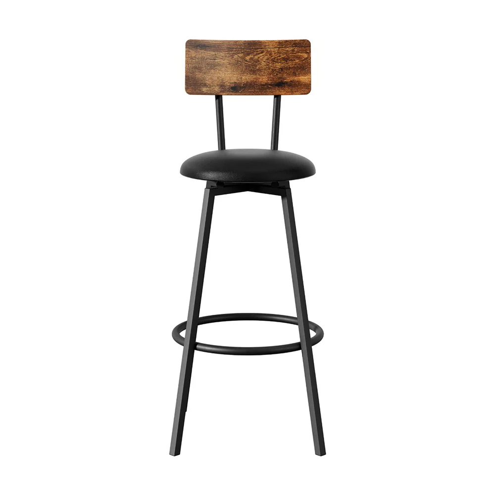 Set of 4 Ronan Industrial Leather Bar Stools - Black - Image 3