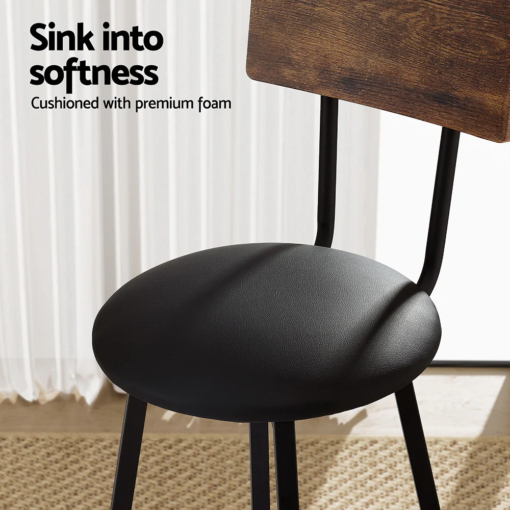 Set of 4 Ronan Industrial Leather Bar Stools - Black - Image 5