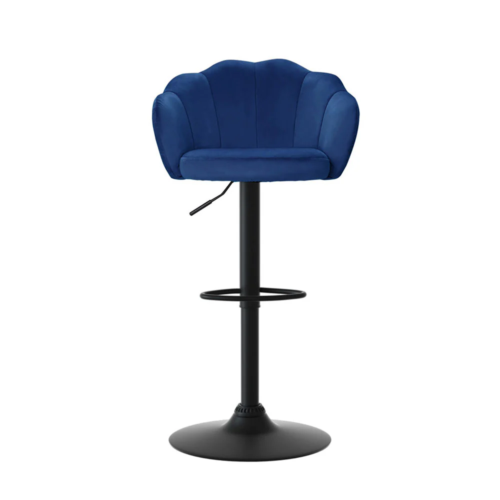 Set of 4 Selene Velvet Clam Style Bar Stools - Blue - Image 3