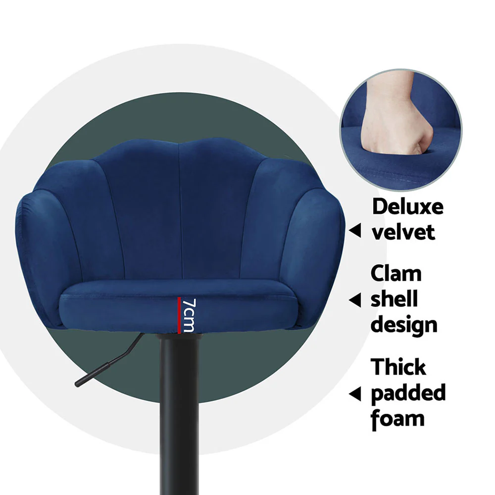 Set of 4 Selene Velvet Clam Style Bar Stools - Blue - Image 5