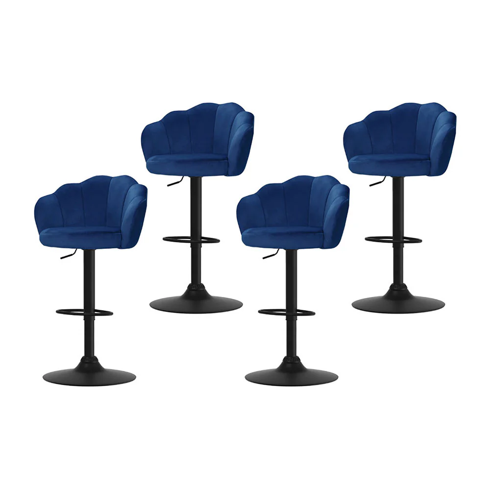 Set of 4 Selene Velvet Clam Style Bar Stools - Blue - Image 7