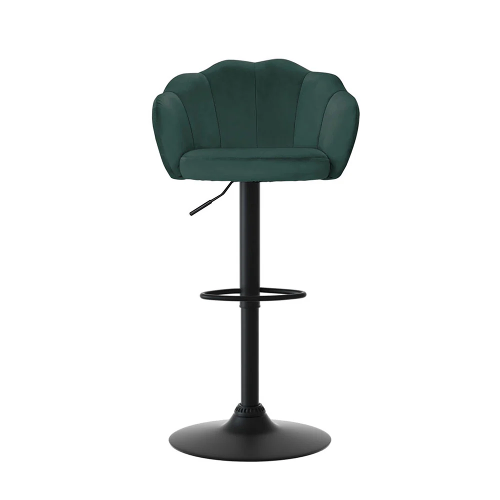 Set of 4 Selene Velvet Clam Style Bar Stools - Green - Image 3