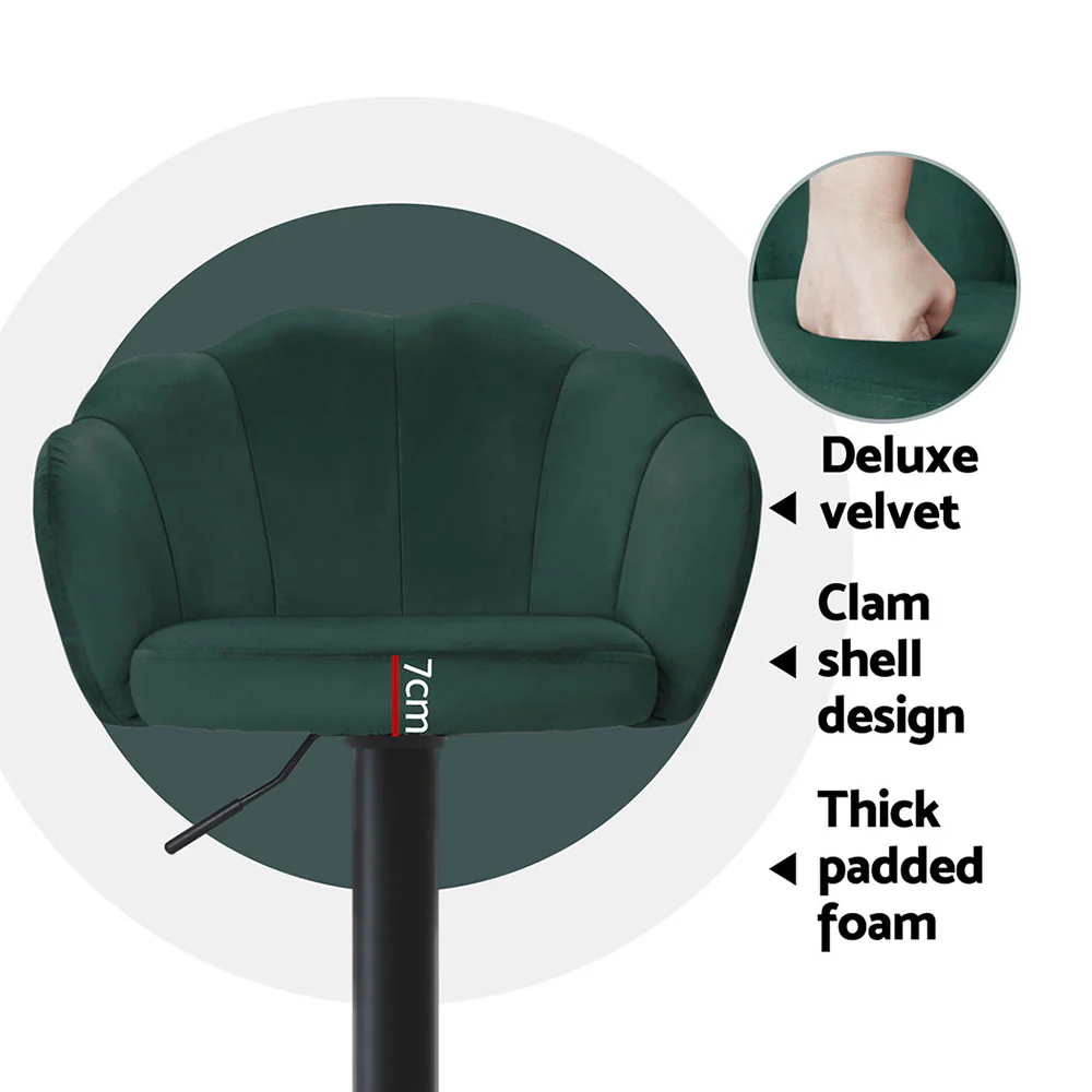 Set of 4 Selene Velvet Clam Style Bar Stools - Green - Image 5