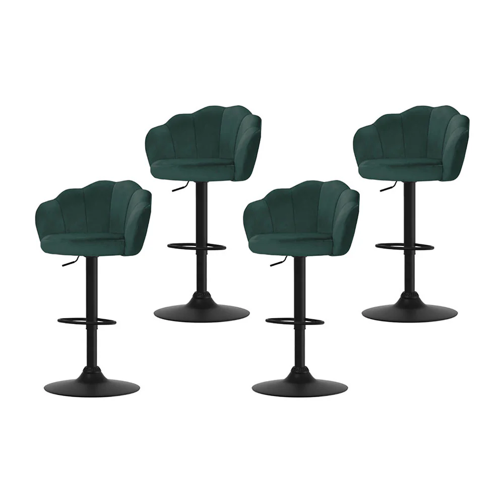 Set of 4 Selene Velvet Clam Style Bar Stools - Green - Image 7