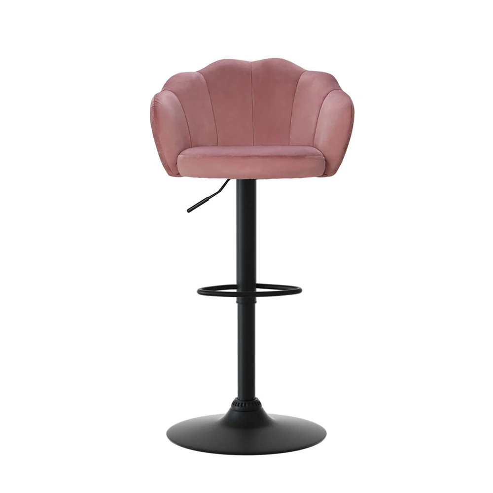 Set of 4 Selene Velvet Clam Style Bar Stools - Pink - Image 3