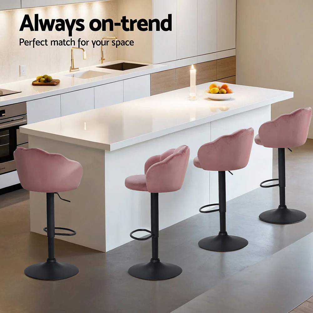 Set of 4 Selene Velvet Clam Style Bar Stools - Pink - Image 4
