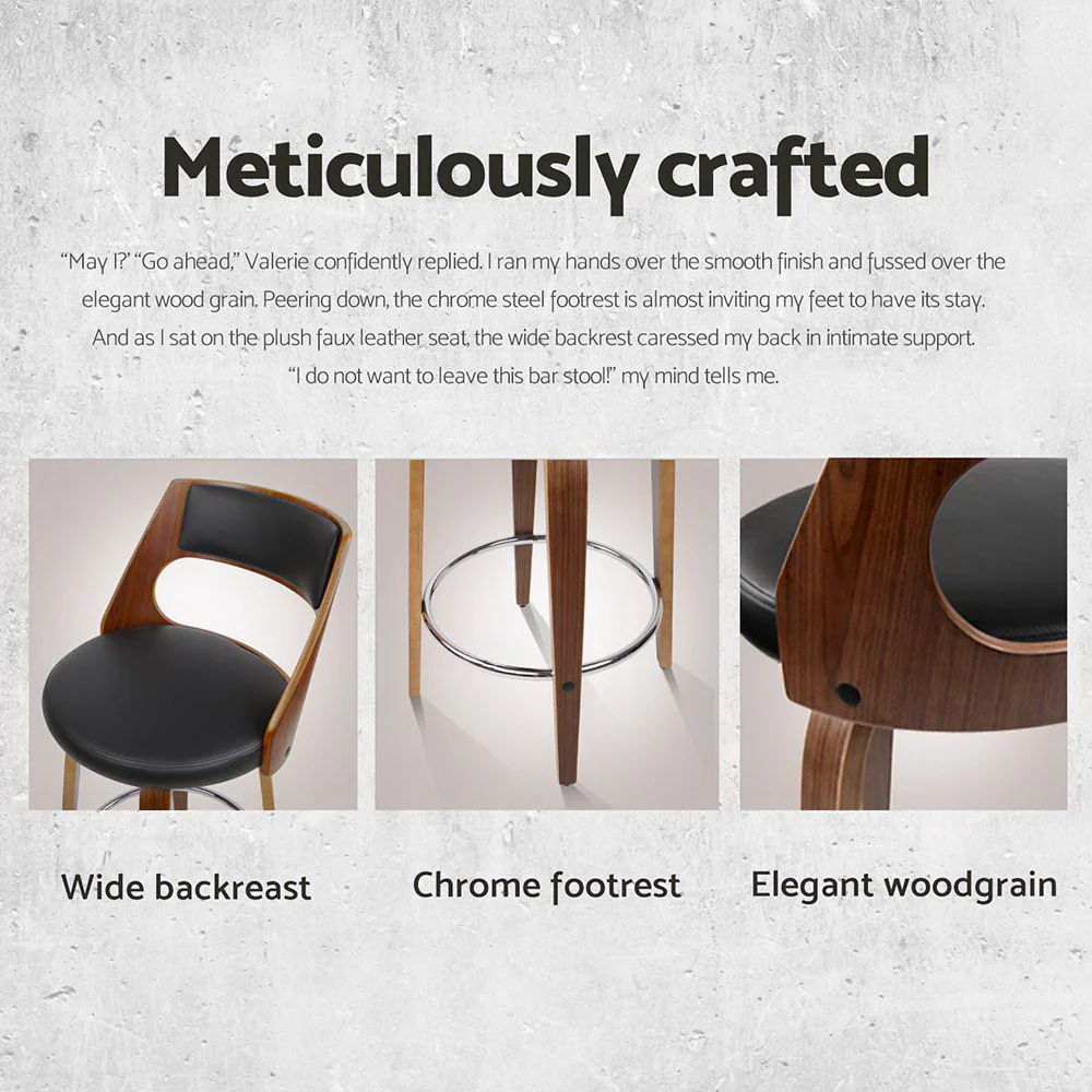 Set of 4 Sloane Bentwood Bar Stools 65cm Seat Height - Walnut & Black - Image 4