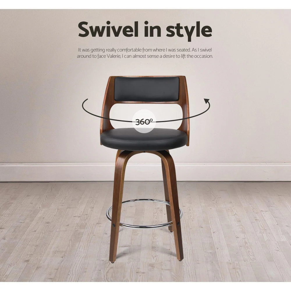 Set of 4 Sloane Bentwood Bar Stools 76cm Seat Height - Walnut & Black - Image 6