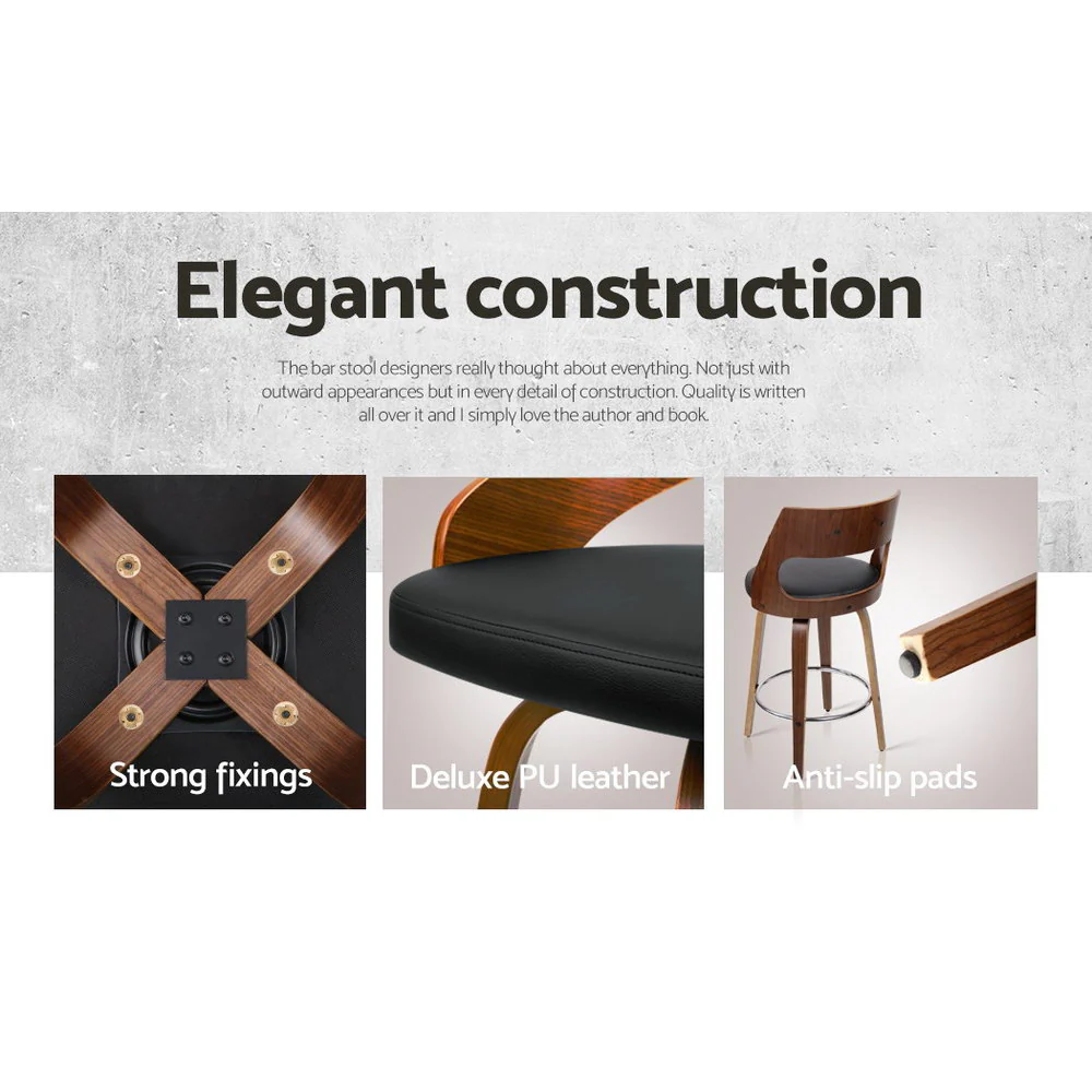 Set of 4 Sloane Bentwood Bar Stools 76cm Seat Height - Walnut & Black - Image 7