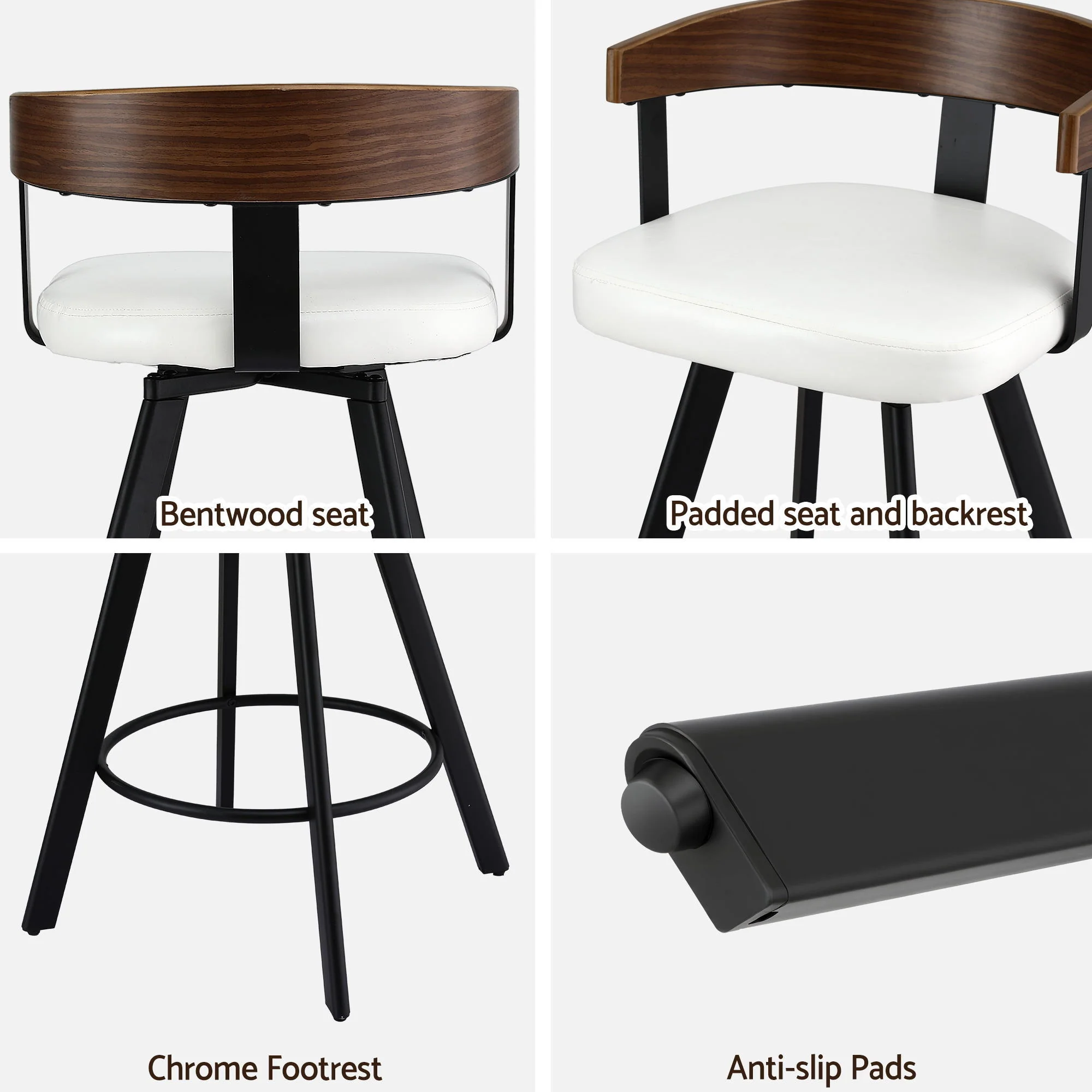 Set of 4 Swivel Bar Stools with Bentwood Back and Metal Legs - White - Image 6