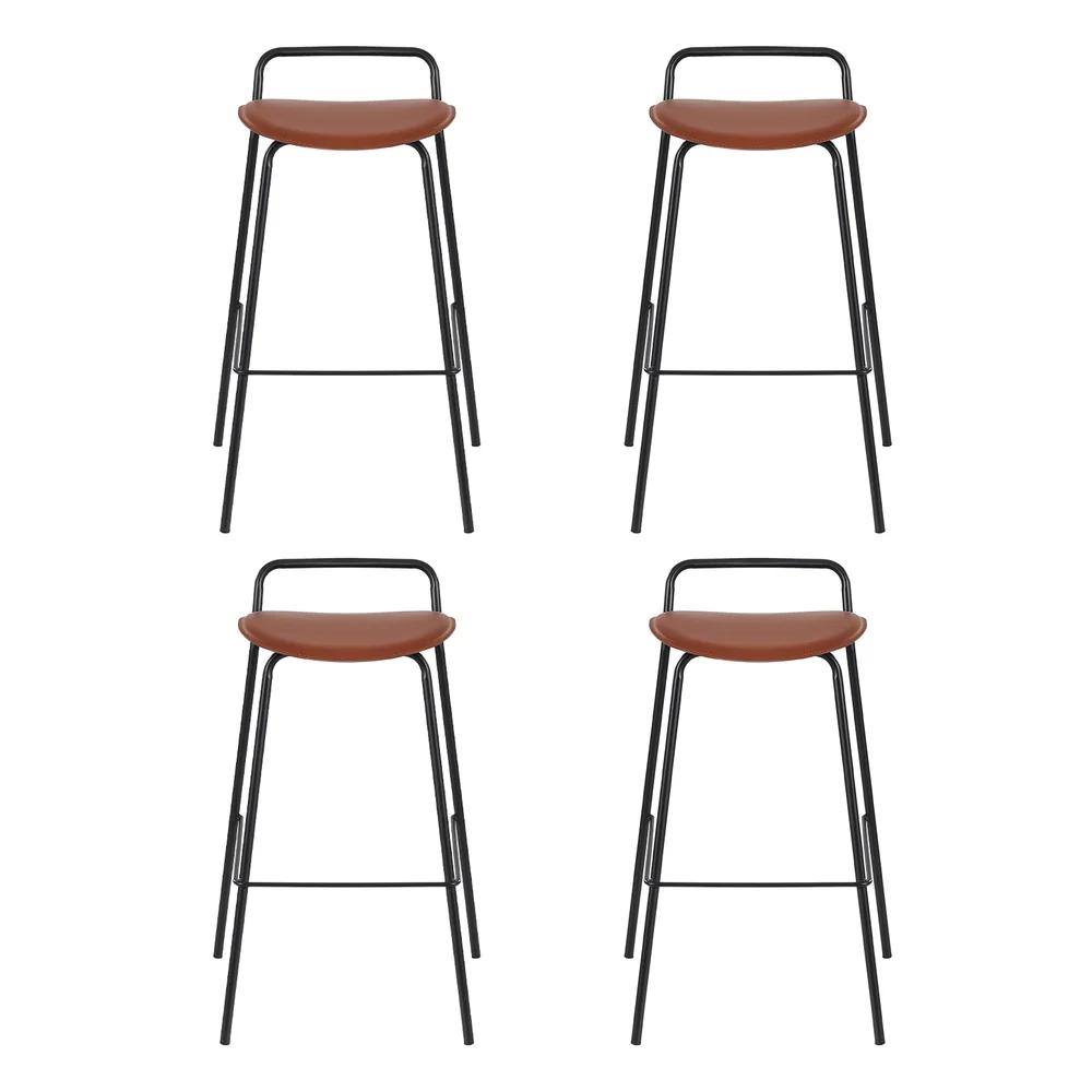 Set of 4 Tavian PU Leather Bar Stools – Brown & Black - Image 4