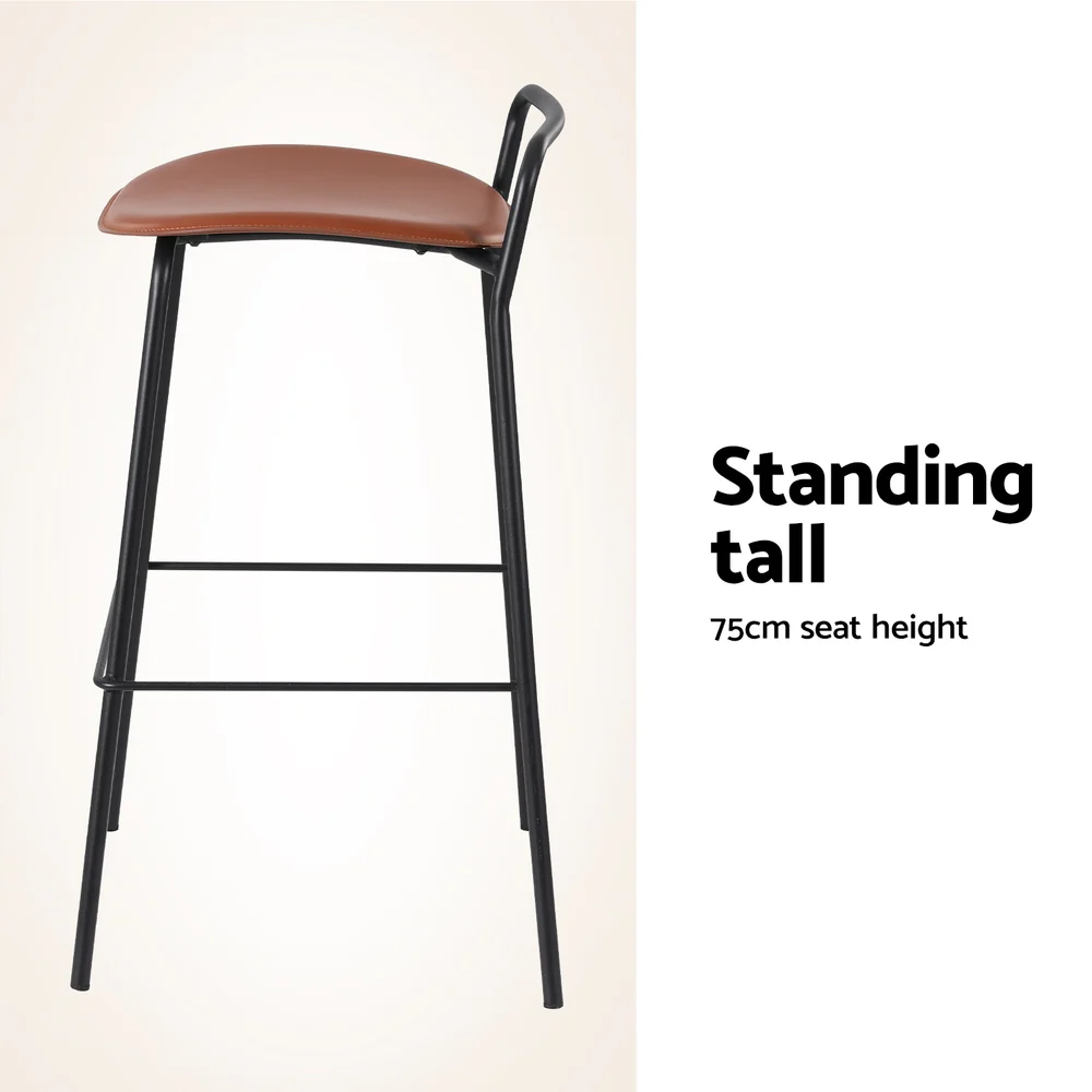 Set of 4 Tavian PU Leather Bar Stools – Brown & Black - Image 5