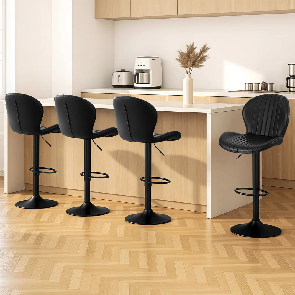 Set of 4 Varelle Adjustable PU Leather Bar Stools - Black - Image 7