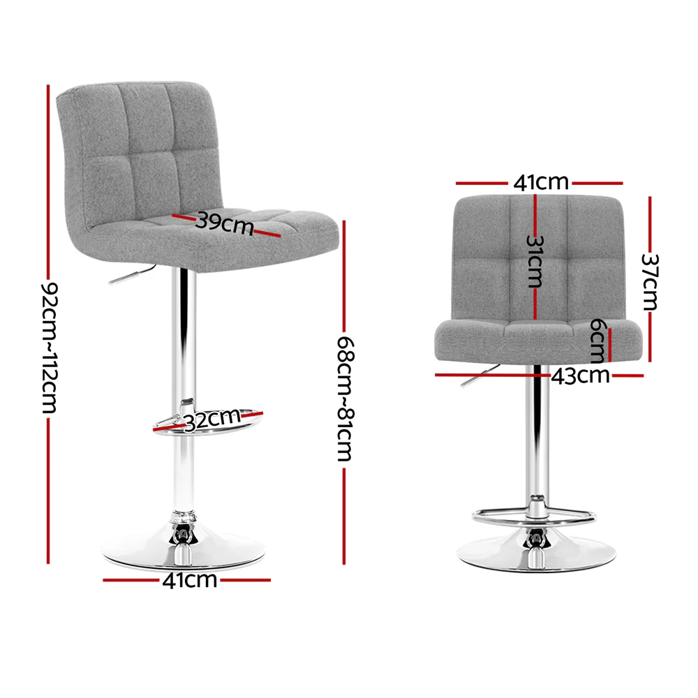 Set of 4 Vienna Gas Lift Bar Stools - Grey Fabric - Image 2