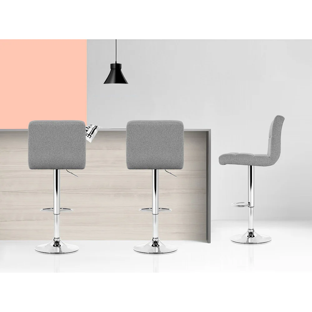Set of 4 Vienna Gas Lift Bar Stools - Grey Fabric - Image 4