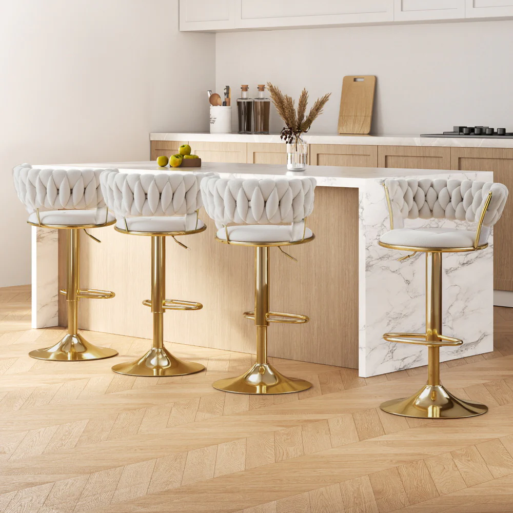 Set of 4 Vivien Bar Stools - Ivory and Gold